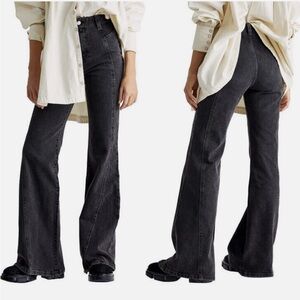 C30 Free People Florence‎ Flare Jeans Black Coal High Rise